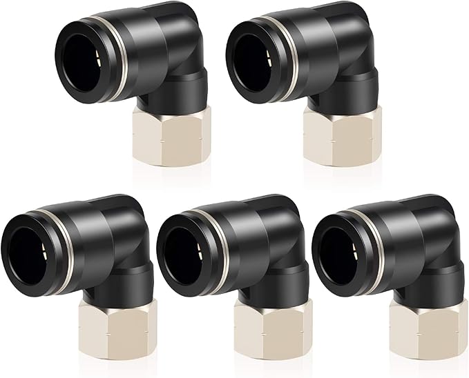 TAILONZ PNEUMATIC Female Elbow 1/2 Inch Tube OD x 1/4 Inch NPT Thread 90 Push to Connect Fittings PLF-1/2-N2 (Pack of 5)