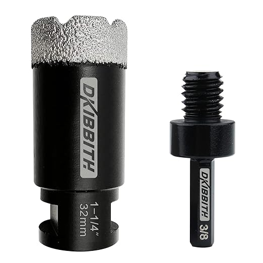 Dry Diamond Core Drill Bits 1-1/4 Inch (32mm) Tile Hole Saws for Porcelain Ceramic Tile Granite Marble Stone Brick Diamond Hole Saw with 5/8-11 Thread and 3/8inch Hex Shank Adapter