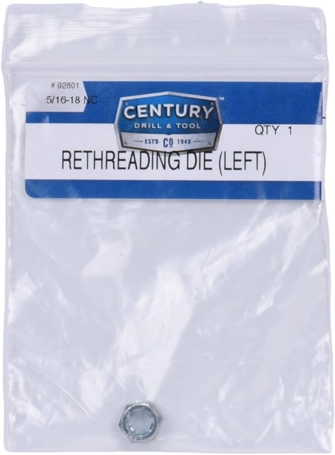 Century Drill & Tool, 92801, 5/16-18NC, Left Hand Rethreading Die, Tool Set, Fractional Thread Repair