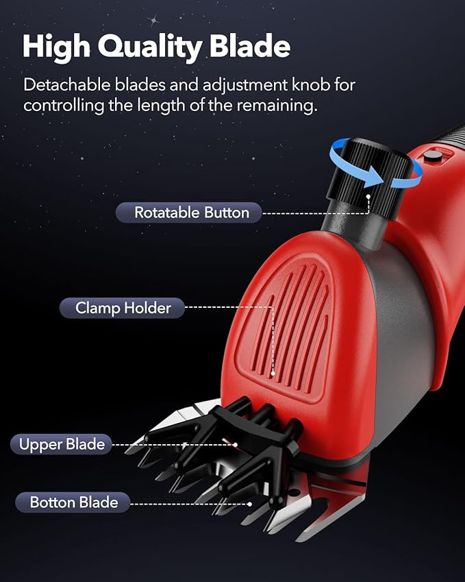 Sheep Shears, 20V Horse Clippers Cordless, 2x4.0Ah Batteries Brushless Clippers, Heavy Duty Electric Shears, Horse Grooming Kit for Thick Coat