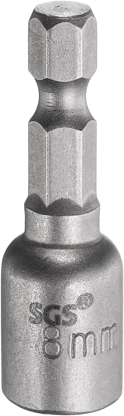 HARFINGTON Nut Driver Drill Bit 8mm Metric Socket 1/4" Hex Shank 1.65" (42mm) Long Magnetic 6-Point Sockets Quick Change CR-V Steel Bolt Setters for Power Drill Drivers