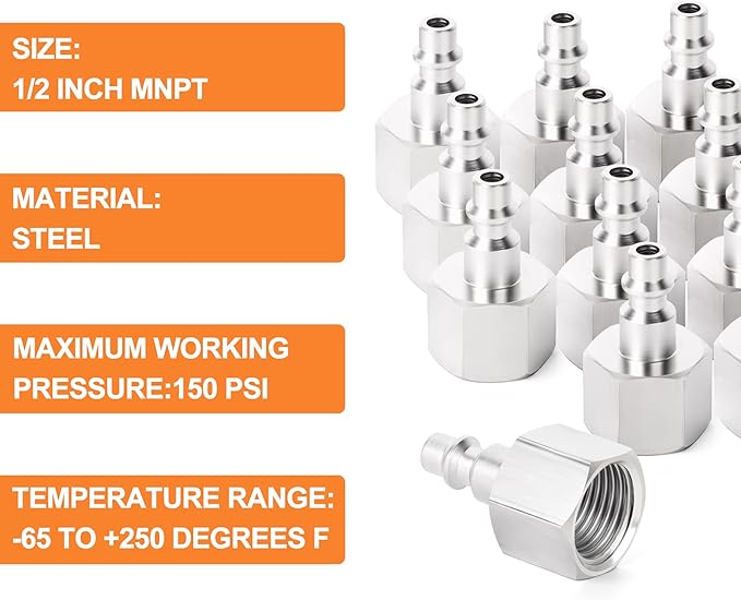 GASHER 20PCS 1/2-Inch NPT Female Industrial Air Tool Fitting, 1/4-Inch High Flow Pneumatic Plugs Max Working Pressure 300PSI