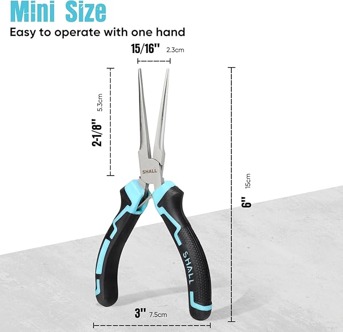 SHALL 6" Mini Needle Nose Pliers, Long Nose Pliers w/Comfort Grip Handles & Non-Serrated Drop Forged Steel Jaws, Small Needle Nose Pliers for Jewelry Making, Wire Wrapping, Crafts, Electronic Repair