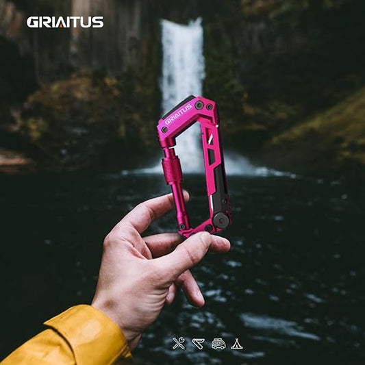 Dark Pink Color Multitool Carabiner EDC Pocket Multi-tool Knife Gifts for Mom Women Wife, EDC Carabiners Keychain with Bottle Opener, Rope Cutter, Window Breaker, for Camping Hiking (Deep Pink)