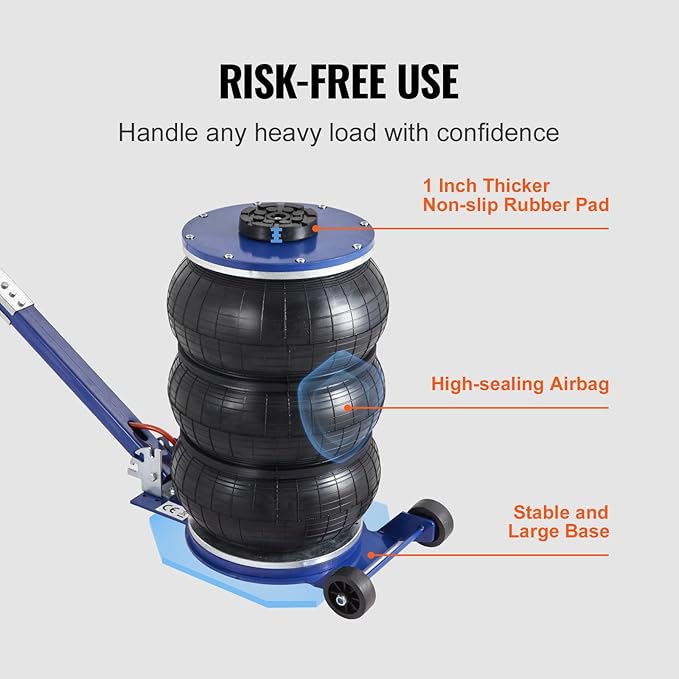 VEVOR Air Jack, 5 Ton/11000 lbs Triple Bag Air Jack, Airbag Jack with Six Steel Pipes, Lift up to 18.5 inch/470 mm, 3-5 s Fast Lifting Pneumatic Jack, with Adjustable Handle for Car, Garage, Repair