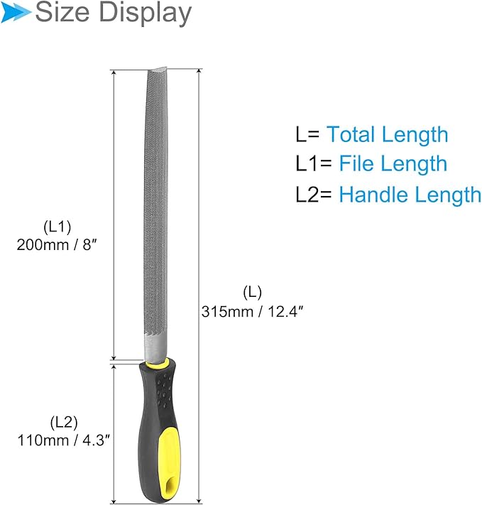 Half Round File, | 8 Inch File Length |, High Carbon Steel Medium Double Cut File Hand Rasp with Anti-Slip Grip Handle - (Applications: for Shaping Metal Wood Plastic), 1-Piece