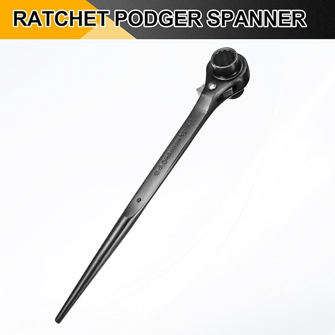HARFINGTON Scaffolding Podger Ratchet Wrench 17mm x 19mm CR-V 12 Point Double Ended Socket Ratcheting Podger Scaffold Spud Spanner Tool for Auto Repair Mechanical Maintenance, Black