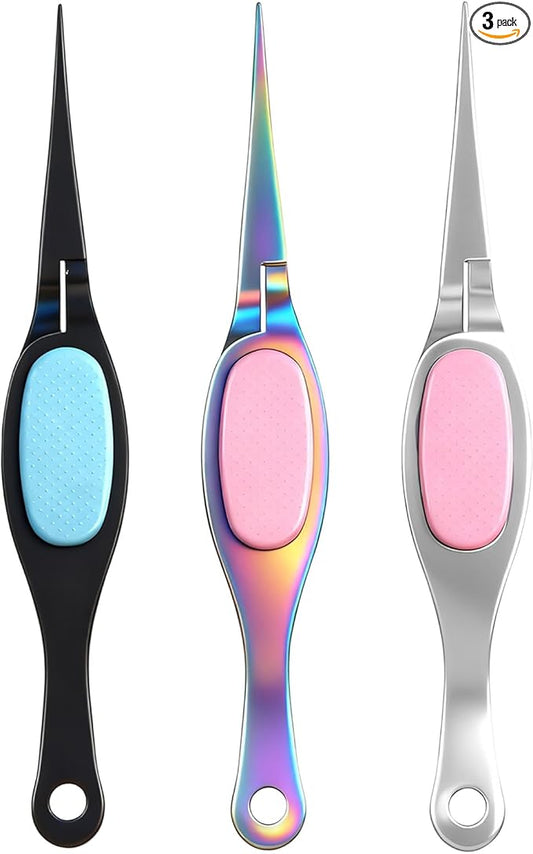 Mudder 3 Pcs Reverse Tweezers Craft Crossing Lock Tweezers Reverse Grip Precision Curved Bent Straight Fine Tip for Craft Jewelry Beading Electronic Laboratory Work (Straight Tip)