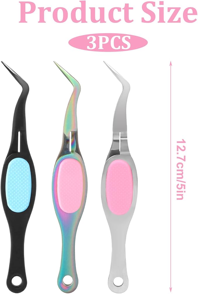 3 Pcs Reverse Tweezers Craft Crossing Lock Tweezers Crossing Locking Curved Crafting Tweezer, Stainless Steel Curved Tip Tweezer for Jewelry Beading, Electronics DIY Craft (Rainbow, Silver, Black)