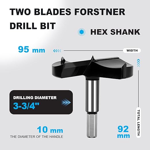 3-3/4 Inch Forstner Drill Bit Carbide Tipped,Woodworking Hinge Cutter for Precise Flat Bottom Holes in Hard Wood,Plywood,Plastic - Professional Grade