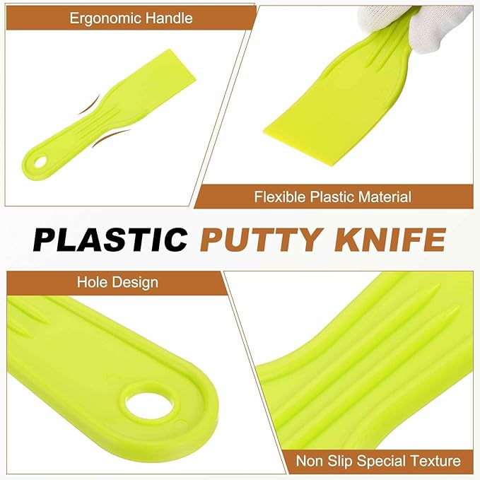 HARFINGTON 5pcs Putty Knife Scraper 2" Width Flexible Plastic Putty Knife Paint Scraper Tool for Taping Drywall Spreading Painting Wall Scratching Yellow