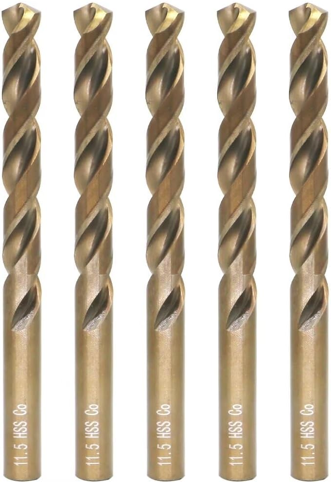 Metric Cobalt Drill Bits 11.5mm 5PCS, M35 high Speed Steel, high Hardness Straight Shank Drill, Mechanical or Hand Drill for Drilling, Suitable for Stainless Steel, Iron, Copper and Aluminum.