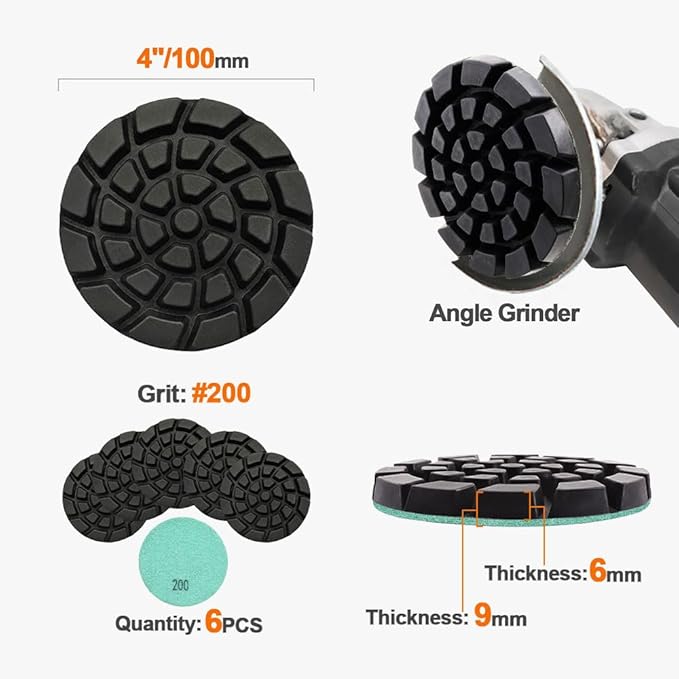 Diamond Concrete Polishing Pads - BRSCHNITT 6pcs 4 inch Grit#200 Resin Bond Renew Pads Beton Floor Renew Reparing Disk