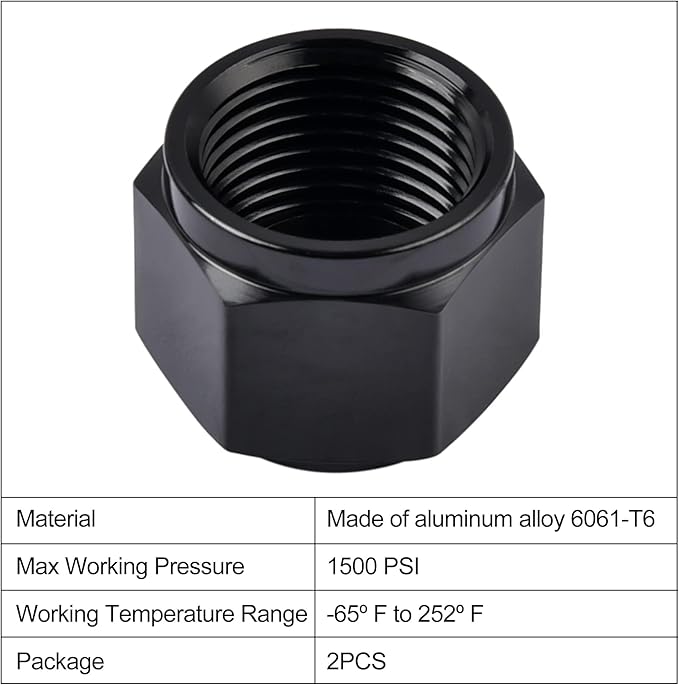 EVIL ENERGY 16AN Flare Cap Block off Fitting Plug Black 2PCS