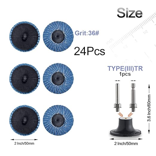 24 Pcs 2 inch Roll Lock Flap Discs with 1/4" Holder Die Grinder Accessories T27 Zirconia Flat 36 Grit Grinding Wheels for Surface Prep(36 Grit)