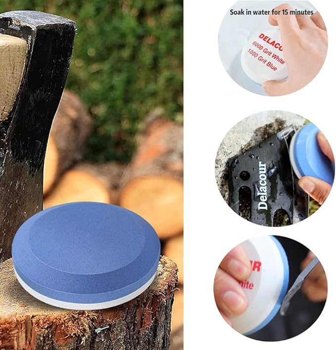 Delacour Axe/Hatchet Sharpening Puck Whetstone Knife Sharpening Stone, Dual Grit Multi-Purpose Sharpener Stone