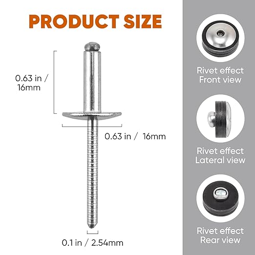 100pcs All Stainless Steel Large Flange Blind Rivets,3/16 * 5/8" Open End Stainless Steel Rivets,4.8 * 16 Pop Blind Rivet