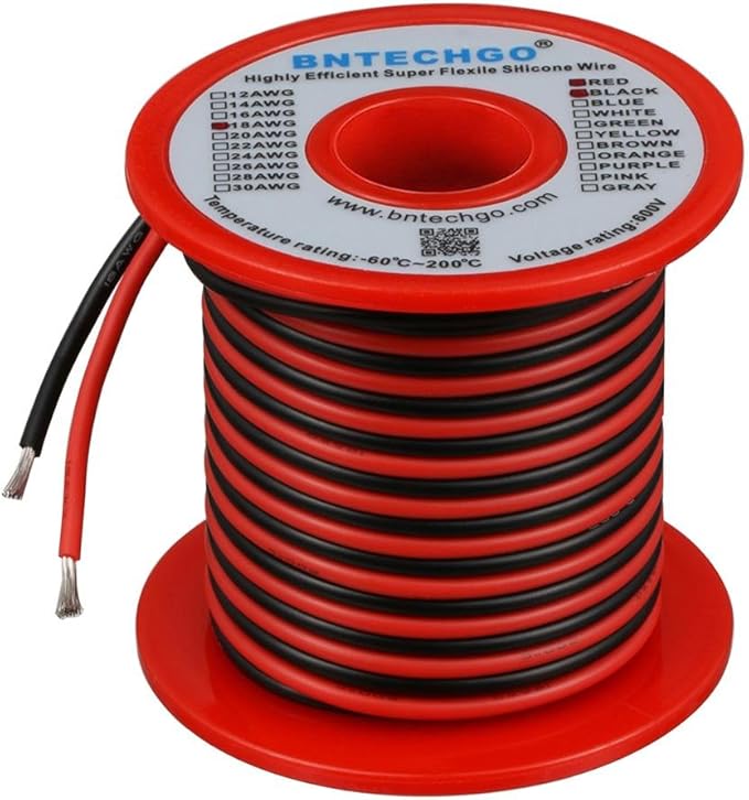 BNTECHGO 18 Gauge Silicone Wire Spool Red 50ft and Black 50ft 2 Separate Wires Flexible 18 AWG Stranded Tinned Copper Wire
