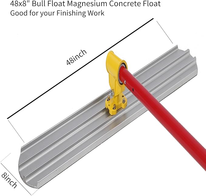Bull Float Magnesium Concrete Float Tool ??48"x8" Round End Cement Finishing Float, Lightweight Design, Durable Construction, Easy to Use with 3 Handle Bracket, Lightweight Durable Concrete Tool