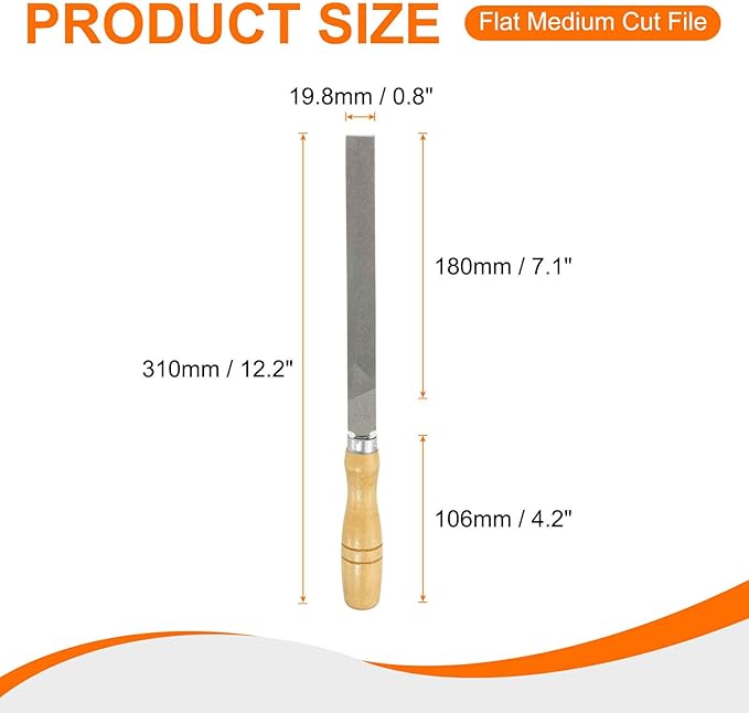HARFINGTON Flat Medium Cut File 8" Double Cut Teeth High Carbon Steel Hand Rasp File with Wood Handle for Metal Wood Deburring Removing