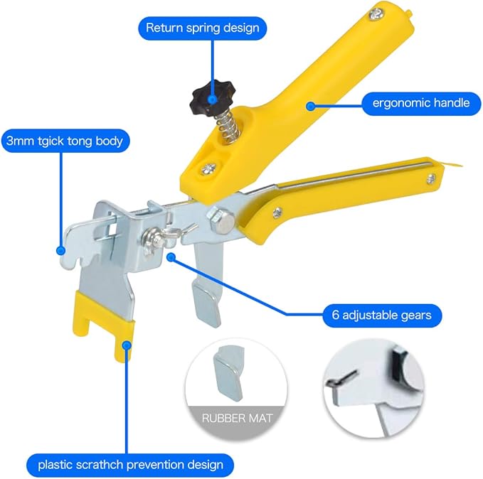 1/16 Inch Tile Leveling System Kit - 600 Spacers & 200 Reusable Wedges with Floor Tiles Pliers - Professional Stone & Ceramic Tile Installation Tools(200+600, 1/16)