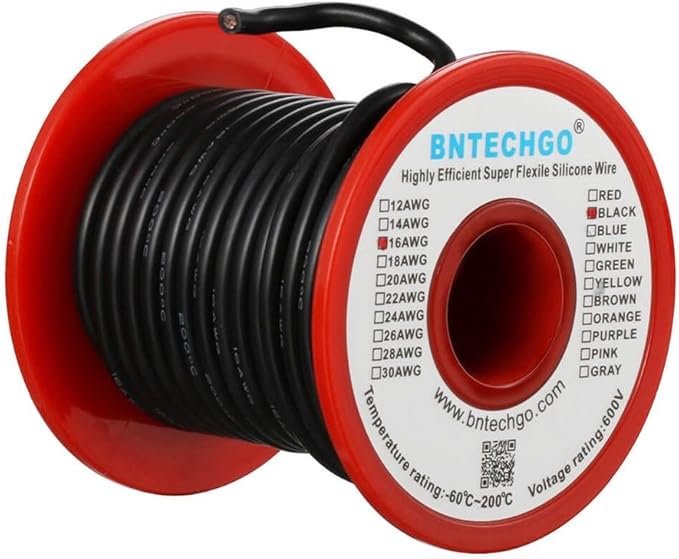 BNTECHGO 16 Gauge Silicone Wire Spool 50 ft Black Flexible 16 AWG Stranded Tinned Copper Wire