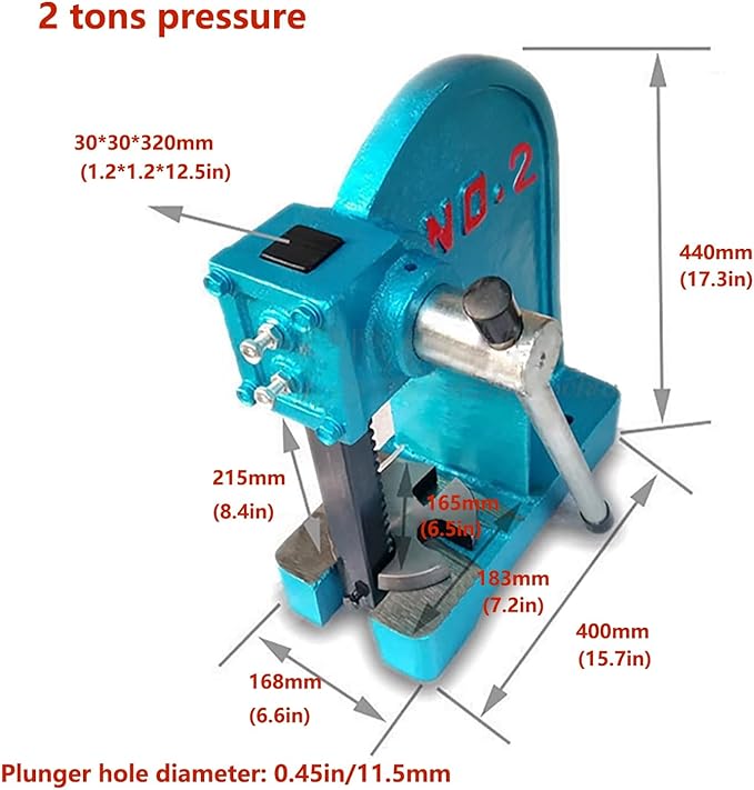 12-inch Maximum Height Press,3-ton Heavy-Duty Manual Arbor Press, Heavy-Duty Metal Punch for Rivet Punching, benchtop Arbor Press for Stamping, Bending, and Drawing竊똋eather Rivet Press(2 Ton)