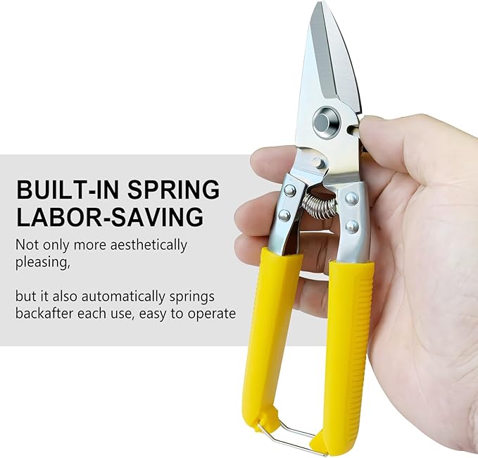 Heavy Duty Scissors, Cardboard Scissors, with Finely Serrated High Carbon Stainless Steel Blades- easy Cuts Electrical Cable Notch, Gardening Pruning, Leather, Solid Copper Wire, Insulated Cable, etc