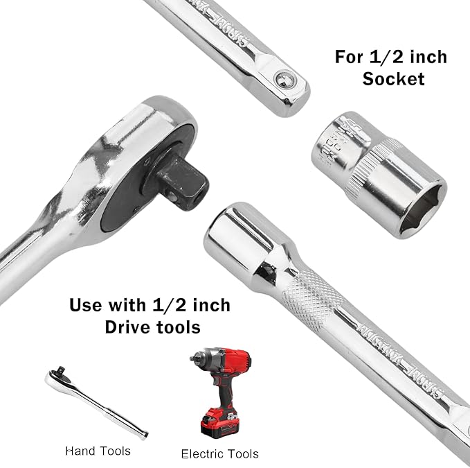1/2 Inch Drive Socket Extension Bar Set?밒ncludes 3", 5", 10" Chrome Vanadium Steel Extensions with Silver Mirror Finish for Ratchet Drive, Automotive and Home Tool Use,3PC