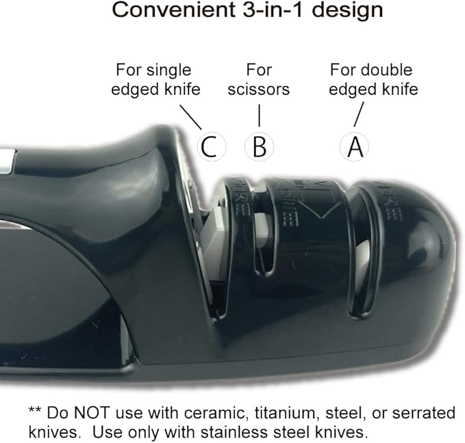 Kitchen Knife Sharpener [ Made in Japan ] 3-in-1 Design for Single Bevel, Double Bevel, and Scissors