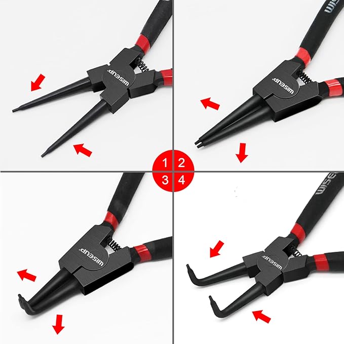 WISEUP Circlip Pliers 7 inch, Bent External Tips (Tip Diameter 1/20") Snap Ring Pliers Heavy Duty for C Clip Remover Retaining