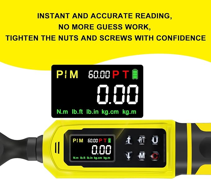 ATsafepro 3/8-Inch Digital Drive Torque Wrench-1-60Nm (1-44 ft-lb),High-Precision Torque Wrench with Buzzer, LED Flash, 5 Units, for Motorcycle & Home Repairs