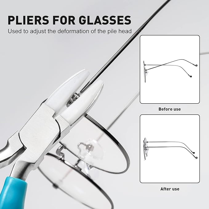 Bolgrona Stainless Steel Adjusting Eyeglasses Leg Tightness Half Round Plier Eyeglass Arms Frame Plier Glasses Repair Parts Tool (Blue)