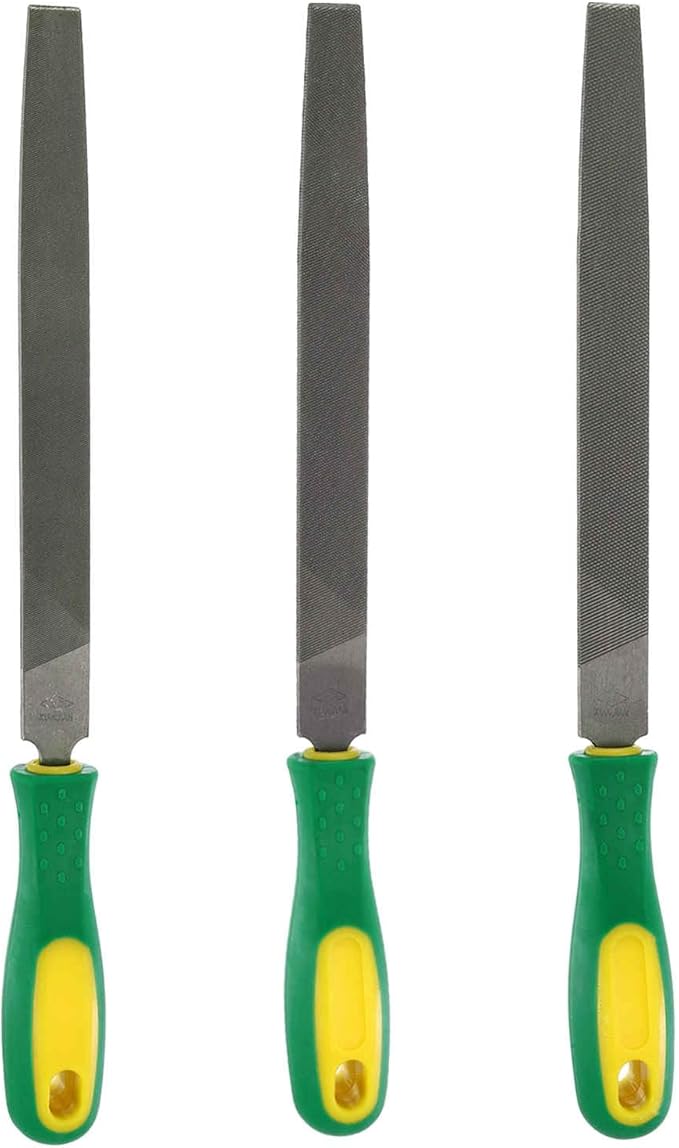 HARFINGTON 3pcs Tip Cut File 8" Double Cut Teeth High Carbon Steel Hand Rasp File with Plastic Handle for Metal Wood Deburring Removing