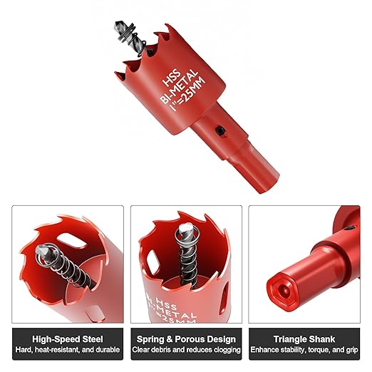 1" (25mm) Bi-Metal M42 High Speed Steel Hole Saw with Pilot Drill Bit, Smooth Cutting Edge for PVC, Drywall, Wood, Plastic, Gypsum Board, Rubber, Thin Metal