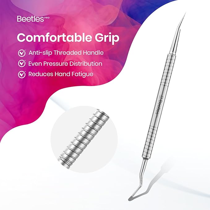 Beetles Pro 1-Pcs Dual-Ended Cuticle Pusher, Stainless Steel Pointed Tip (12mm) and Cuticle Scoop (14mm) for Precise Cuticle Care, Ergonomic Anti-Slip Handle, Professional Manicure Tool for Nail Care