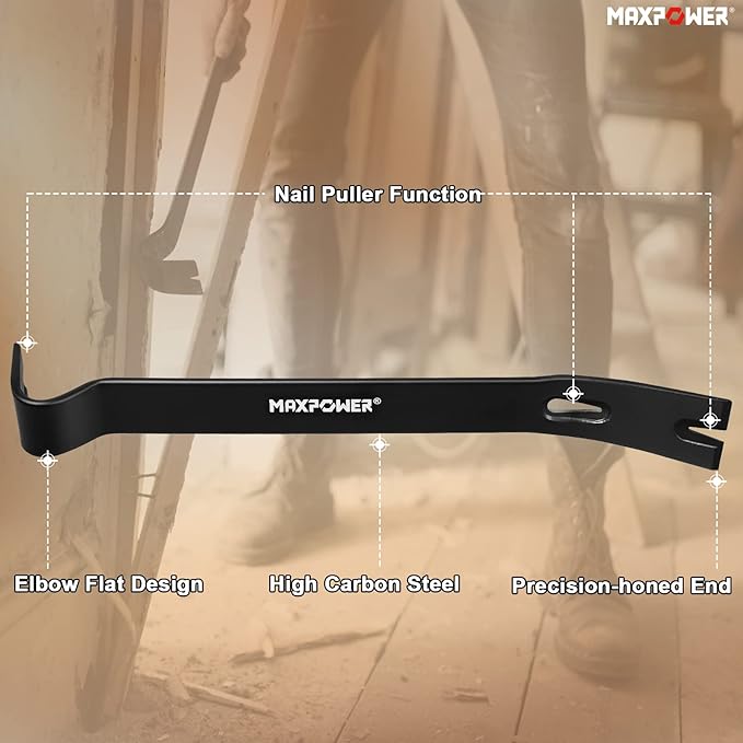MAXPOWER Hammer and Pry Bar Set, 20oz Claw Hammer &15-inch Flat Pry Bar