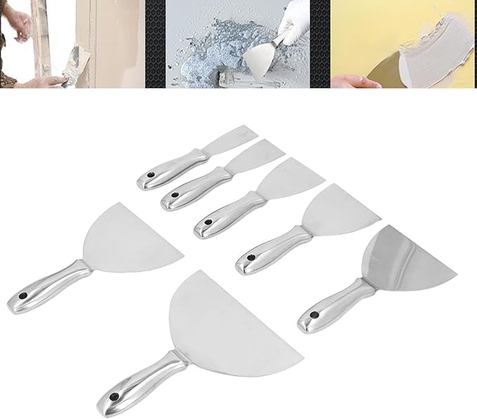 7-Piece Stainless Steel Putty Knife Set, 1.5-8 inch Blades, Paint Scraper Kit with Storage Bag