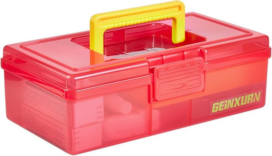 Plastic Tool Box with Lids and Handle,Portable Small Part Organizer Mini Clear Storage Case for Hardware,Screws,Bolts,Nails,Beads,Jewelry and Fishing Accessories Storage,Home DIY(Red)