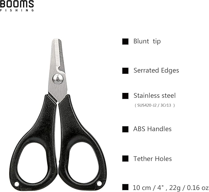 Booms Fishing Fishing Scissors for Braided Line, Fishing Line Cutter Saltwater and Freshwater, Fishing Serrated Shears with Retractor, S01