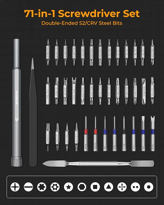 71 in 1 Small Precision Screwdriver Set,XIAONIAN Mini Multi-Bits Screwdriver Set,Micro Repair Tool Kit with Metal Case,360째Spin,for Phone,Eyeglasses,Watch,Macbook,PC,Jewelry,Ring Doorbell,PS5,PS4,Toys