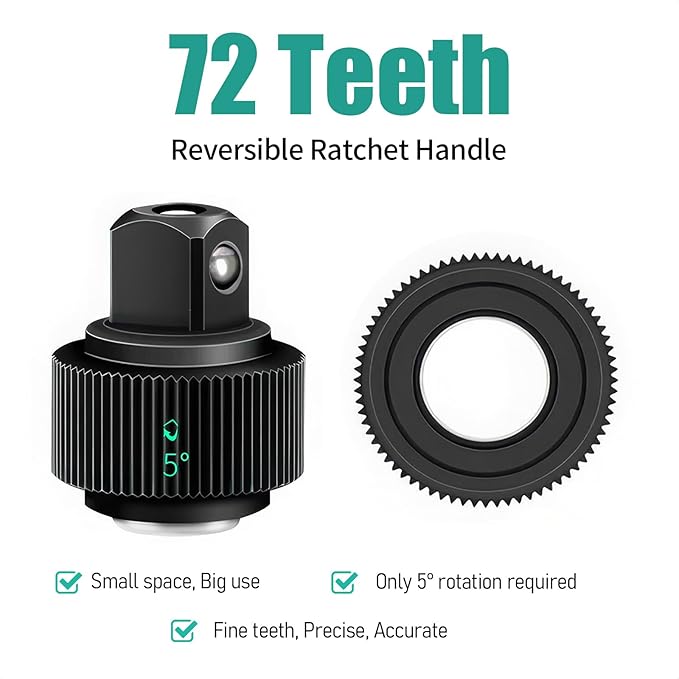 12Pcs 1/4 Inch Drive Ratchet Socket Wrench Set, 72 Teeth Bent Handle Release Ratchet Wrench with CR-V 6 Point Shallow Metric Sockets (4mm-13mm) and Extension Bar