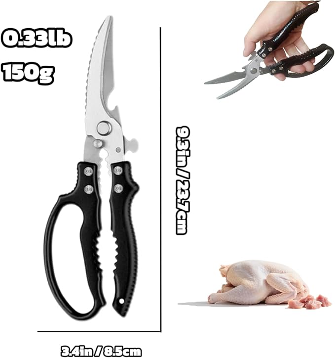 Heavy Duty Kitchen Shears - Ultra Sharp All Purpose Food Scissors for Cutting Chicken Bones, Meat & Vegetables, Multi-Function Stainless Steel Cooking Shears (Black)