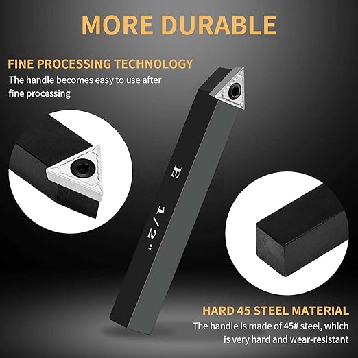 1/2" Indexable Carbide Turning Inserts Holder Set for Machining Lathes, 5 Pcs Set Metal Lathe Tools Inserts Bits with Carbide Inserts TCMT16T304.