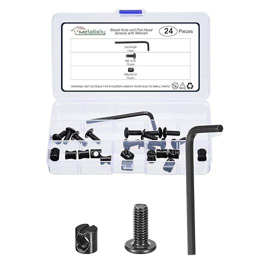 METALLIXITY Furniture Crib Screws Replacement Set with Wrench(M6-1x16mm) 12Pcs, Galvanization Connector Bolt M6 Screw Barrel Nuts Binding Screws, for Chair Cabinet Bed, Black