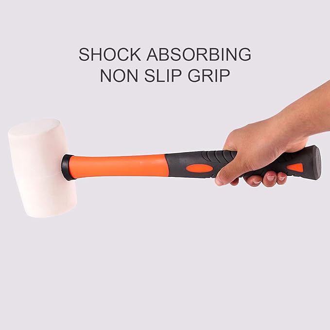 ZOENHOU 2 PCS 16 Oz White Rubber Mallet Hammer, Solid Mallet Head with Absorbing Fiberglass Handle, Rubber Hammer for Flooring, Woodworking, All Projects