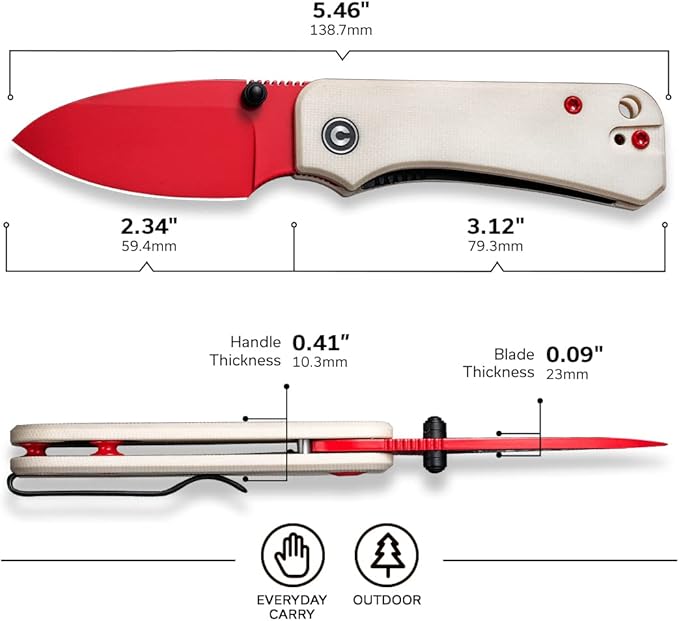 CIVIVI Baby Banter Pocket Knife for EDC, Ben Petersen Folding Knife with 2.34 in Nitro V Steel Blade G10 Handle, Titanium Thumb Stud Opener C19068S-7(Red)