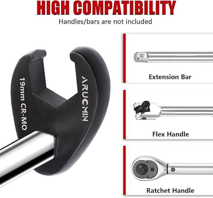 ARUCMIN 3/8" and 1/2" Drive Crowfoot Flare Nut Wrench Set, 15-Piece 8-24mm Metric Crows foot Wrench Set Chromium Molybdenum Steel with Organizer Box