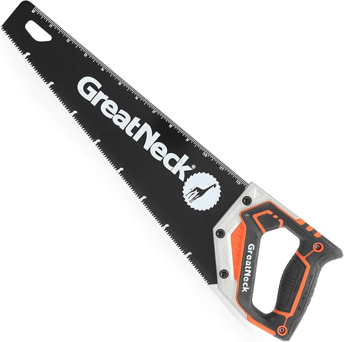 GreatNeck 74003 15" Hand Saw, SK-5 Steel Blade, Tri-Bevel Teeth, Comfort Grip, Aluminum Frame – Wood Cutting Tool for Precise, Fast Cuts