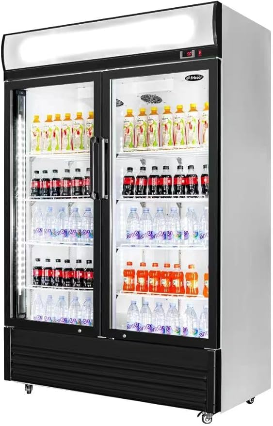 51" Commercial Glass 2 Door Display Refrigerator Merchandiser - Upright Beverage Cooler With Led Lighting